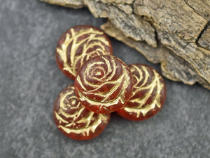 Flower Beads - Czech Glass Beads - Rose Beads - Flower Coin Bead - 17mm - 6pcs - (B112)