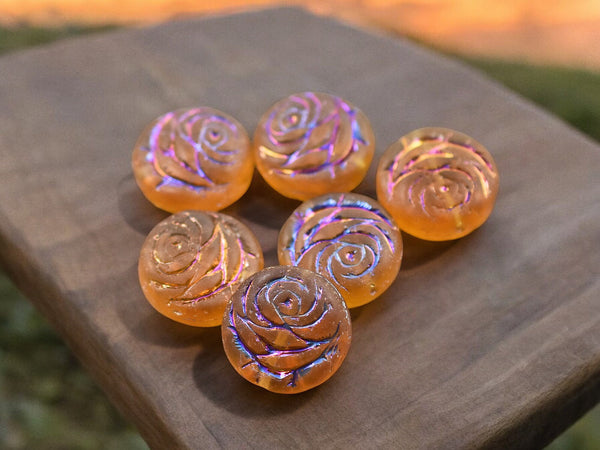 Floral Bead - Czech Glass Beads - Flower Beads - Rose Beads - Flower Coin Bead - 17mm - 6pcs - (1674)