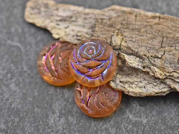 Floral Bead - Czech Glass Beads - Flower Beads - Rose Beads - Flower Coin Bead - 17mm - 6pcs - (1674)