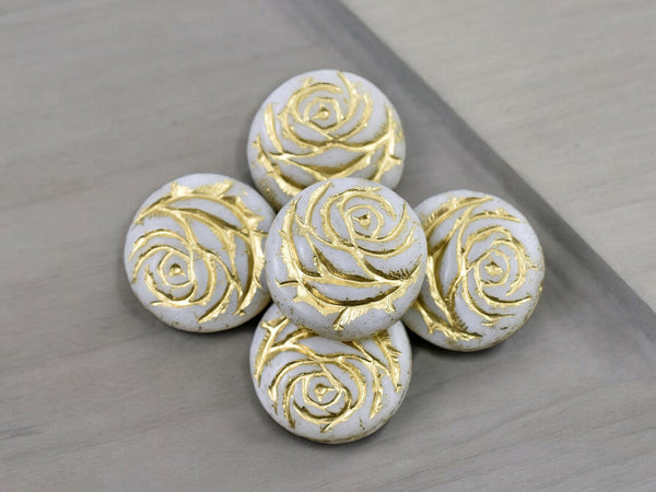 Czech Glass Beads - Flower Beads - Rose Beads - Flower Coin Bead - 17mm - 6pcs - (B114)