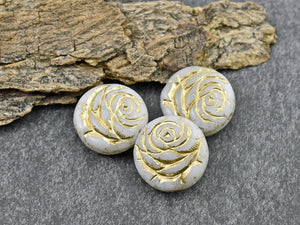Czech Glass Beads - Flower Beads - Rose Beads - Flower Coin Bead - 17mm - 6pcs - (B114)