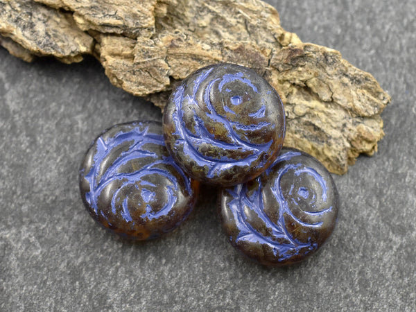 Czech Glass Beads - Flower Beads - Rose Beads - Flower Coin Bead - 17mm - 6pcs - (4590)