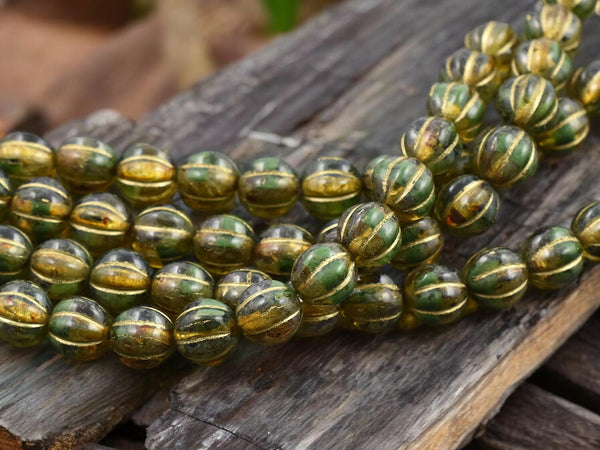 Czech Glass Beads -Picasso Beads - Melon Beads - Round Beads - 8mm - 16pcs - (4160)