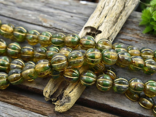 Czech Glass Beads -Picasso Beads - Melon Beads - Round Beads - 8mm - 16pcs - (4160)