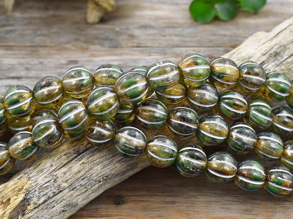 Czech Glass Beads -Picasso Beads - Melon Beads - Round Beads - 8mm - 16pcs - (1781)