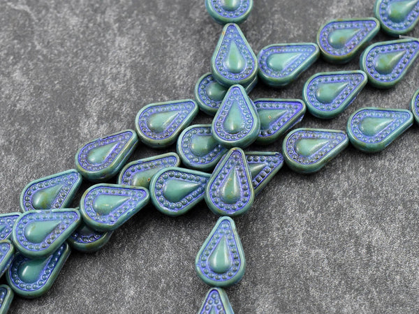 Czech Glass Beads - Teardrop Beads - Filigree Style Beads - Tear Drop Beads - 10pcs - 14x10mm - (5928)