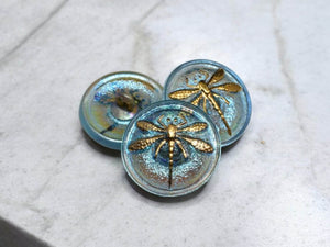 Czech Glass Buttons - Dragonfly Button - Shank Buttons - Artisan Button - Handmade Button - 18mm (595) 1pcs