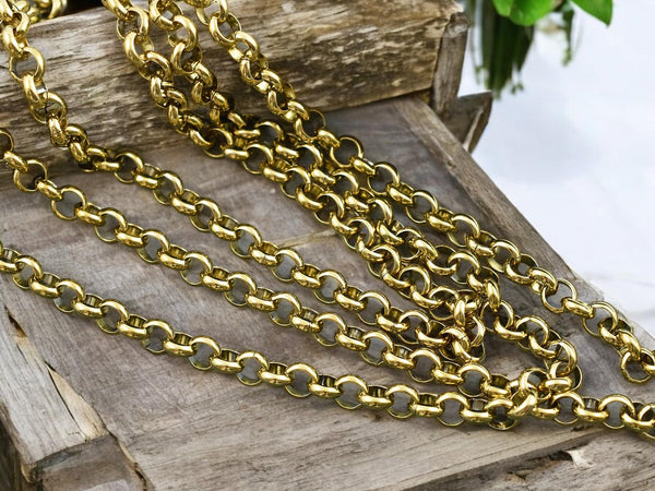 Rolo Chain - Gold Chain - Stainless Steel Chain - Sold by the foot - (CH-G04)