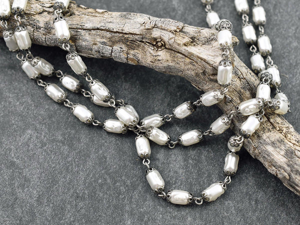 Pearl Chain - Rosary Chain - Beaded Chain - Czech Glass Pearls - Czech Glass Beads - Sold by the foot - (CH14)