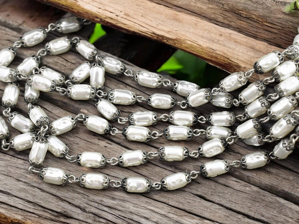 Pearl Chain - Rosary Chain - Beaded Chain - Czech Glass Pearls - Czech Glass Beads - Sold by the foot - (CH14)