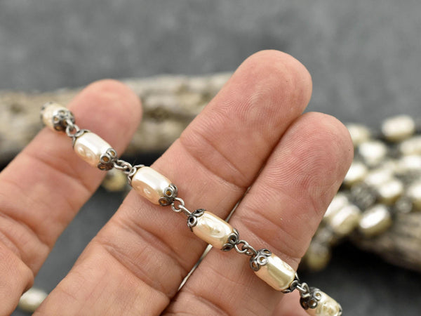 Pearl Chain - Rosary Chain - Beaded Chain - Czech Glass Pearls - Czech Glass Beads - Sold by the foot - (CH29)