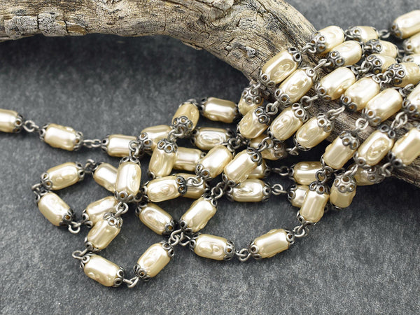 Pearl Chain - Rosary Chain - Beaded Chain - Czech Glass Pearls - Czech Glass Beads - Sold by the foot - (CH29)