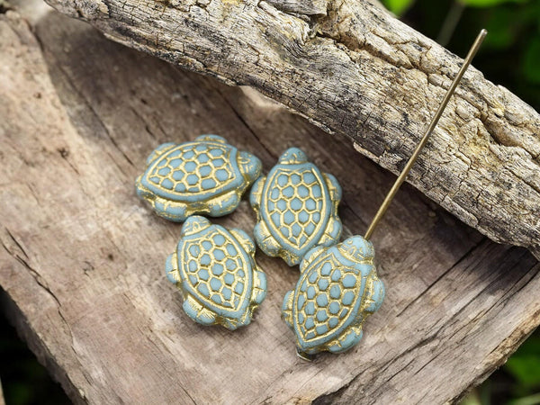 Czech Glass Beads - Turtle Beads - Picasso Beads - Tortoise Beads - 18x13mm - 4pcs - (3742)