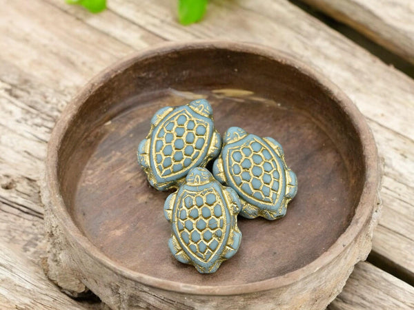 Czech Glass Beads - Turtle Beads - Picasso Beads - Tortoise Beads - 18x13mm - 4pcs - (3742)