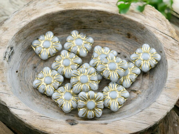 Czech Glass Beads - Flower Beads - Czech Glass Flowers - Square Flowers - 11mm Flower - 13pcs - (4600)