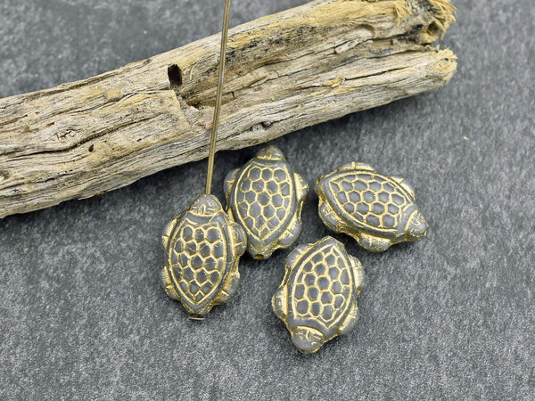 Czech Glass Beads - Turtle Beads - Picasso Beads - Tortoise Beads - 18x13mm - 4pcs - (4615)