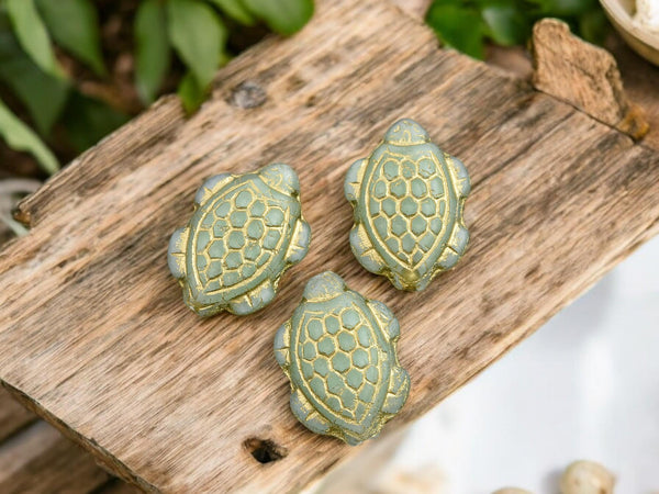 Czech Glass Beads - Turtle Beads - Picasso Beads - Tortoise Beads - 18x13mm - 4pcs - (5981)