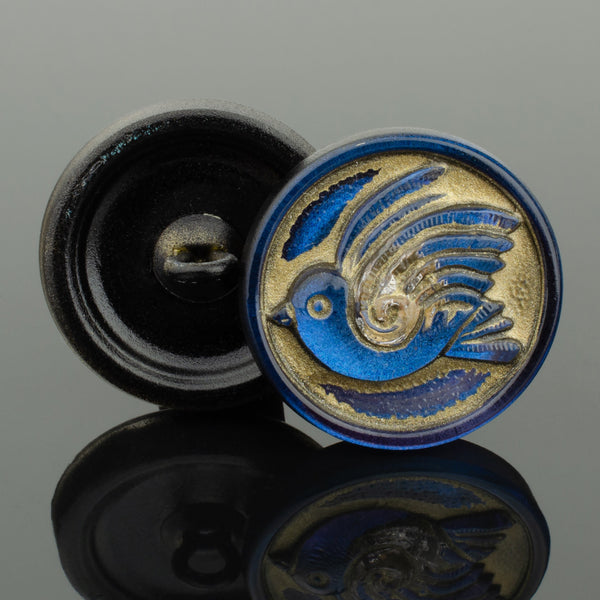 Bird Button - Czech Glass Buttons - Shank Buttons - Artisan Button - Handmade Button - 18mm - (1761) 1pcs