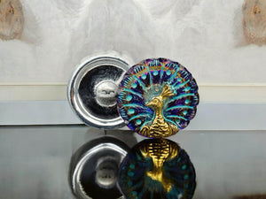 Peacock Button - Czech Glass Buttons - Shank Buttons - Artisan Button - Handmade Button - 18mm - (2524) 1pcs