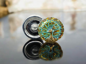 Peacock Button - Czech Glass Buttons - Shank Buttons - Artisan Button - Handmade Button - 18mm - (2107) 1pcs