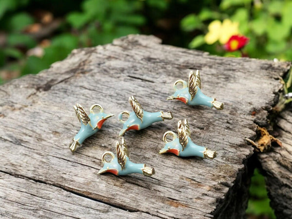 Bird Charms - Enamel Charms - Jewelry Making Charms - Blue Bird Charm - 10x14x8mm - 10pcs - (2800)