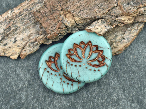 Czech Glass Beads - Lotus Flower Bead - Picasso Beads - Czech Lotus Beads - Lotus Flower Pendant - 4pcs - (A424)