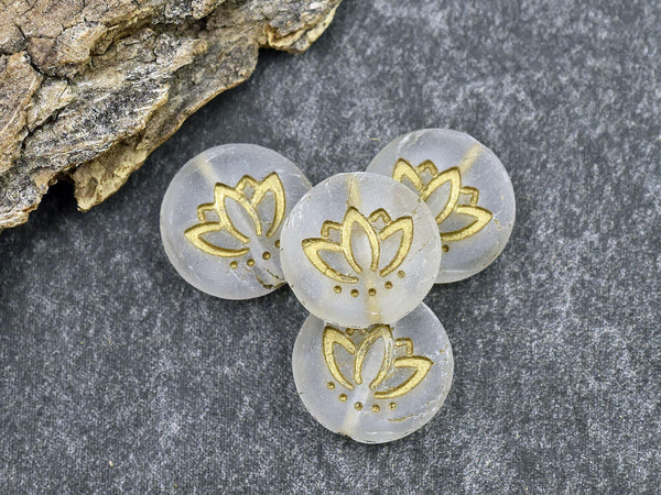 Lotus Flower Beads - Czech Glass Beads - Lotus Beads - Floral Beads - Picasso Beads - 14mm - 12pcs - (B437)