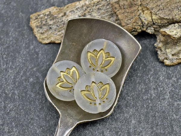 Lotus Flower Beads - Czech Glass Beads - Lotus Beads - Floral Beads - Picasso Beads - 14mm - 12pcs - (B437)