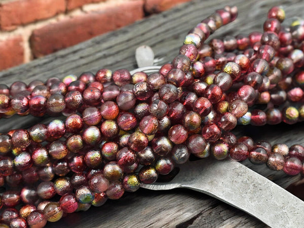 Czech Glass Beads - Round Beads - 6mm Beads - Pink Beads - Druk Beads - 6mm - Etched Beads - 25pcs - (1883)