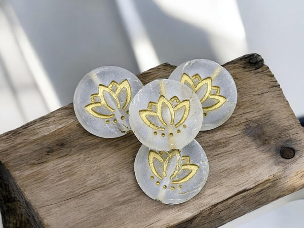 Lotus Flower Beads - Czech Glass Beads - Lotus Beads - Floral Beads - Picasso Beads - 14mm - 12pcs - (B437)