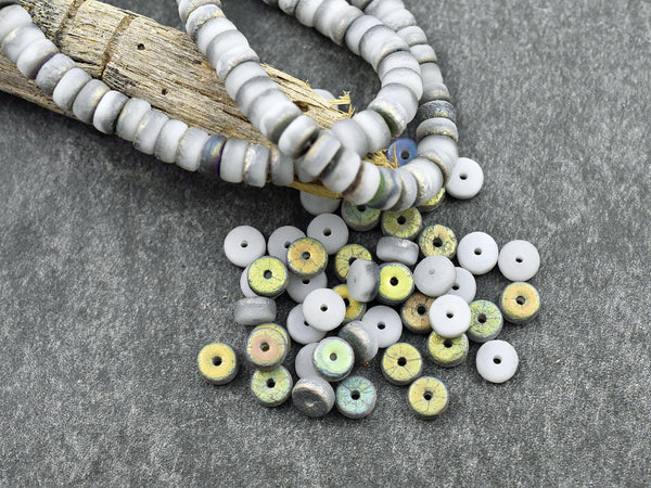 Czech Glass Beads - Spacer Beads - Heishi Beads - Picasso Beads - Rondelle Beads - 6x3mm - 50pcs - (2229)