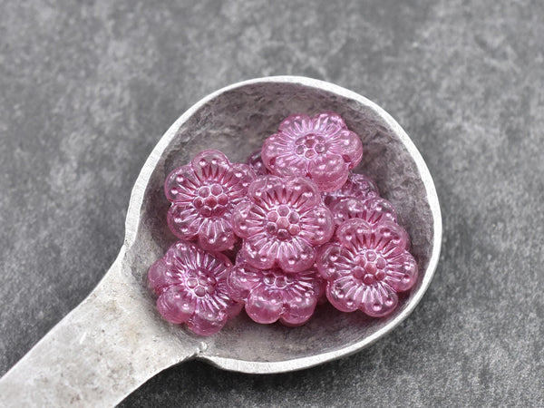 Wildflower Beads - Pink Flower Beads - Czech Glass Beads - Picasso Beads - Czech Glass Flowers - 14mm - 12pcs - (B855)