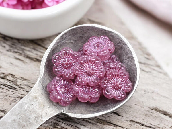 Wildflower Beads - Pink Flower Beads - Czech Glass Beads - Picasso Beads - Czech Glass Flowers - 14mm - 12pcs - (B855)