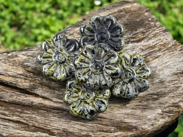 Czech Glass Beads - Flower Beads -Focal Beads - Czech Glass Flowers - Daisy Beads - 18mm Flower - 6pcs - (4874)