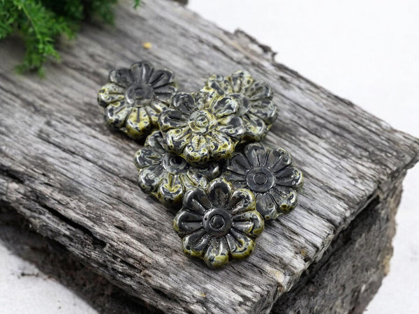 Czech Glass Beads - Flower Beads -Focal Beads - Czech Glass Flowers - Daisy Beads - 18mm Flower - 6pcs - (4874)