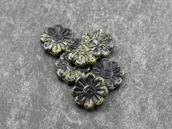 Czech Glass Beads - Flower Beads -Focal Beads - Czech Glass Flowers - Daisy Beads - 18mm Flower - 6pcs - (4874)