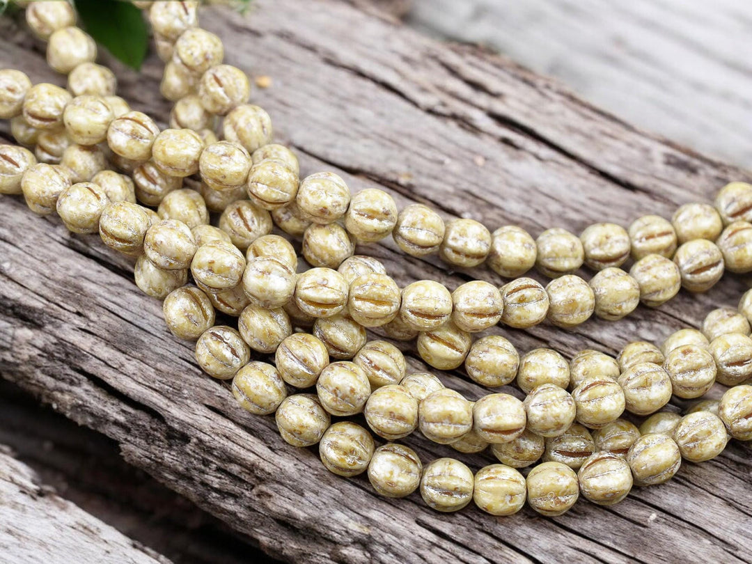 Melon Beads - Round Beads - Czech Glass Beads - 6mm Beads - Fluted Round - 25pcs - 6mm - (3280)