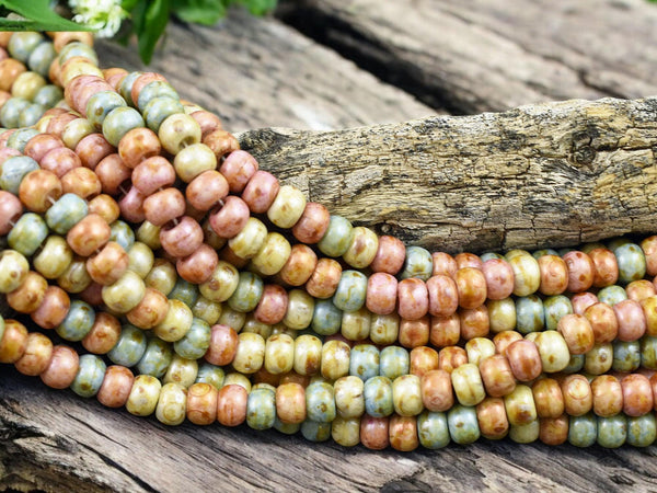 Picasso Beads - Large Seed Beads - 2/0 - Czech Glass Beads - Size 2 Beads - Aged Seed Beads - 6mm Beads - 21" Strand - (3619)