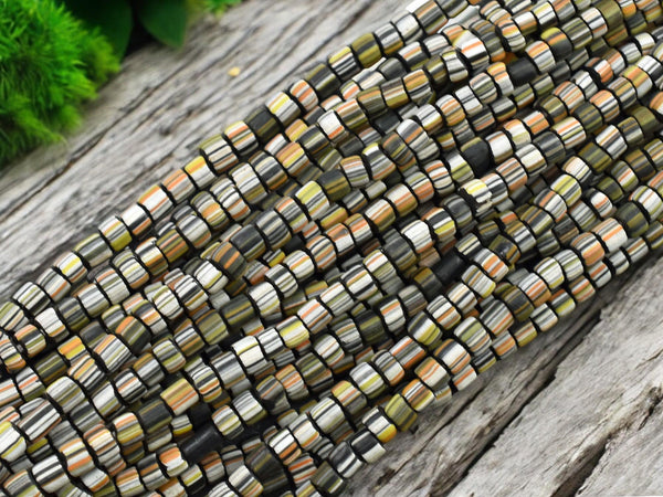 Indondesian Glass Beads - Seed Beads - Java Glass Beads - Striped Seed Beads - 4-7mm - 24" Strand - (4893)