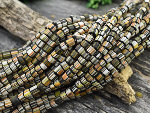 Indondesian Glass Beads - Seed Beads - Java Glass Beads - Striped Seed Beads - 4-7mm - 24" Strand - (4893)