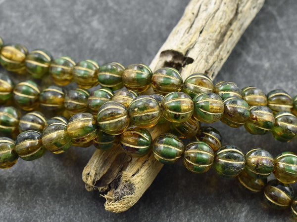 Czech Glass Beads -Picasso Beads - Melon Beads - Round Beads - 8mm - 16pcs - (4160)