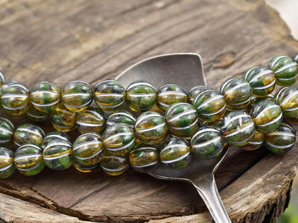 Czech Glass Beads -Picasso Beads - Melon Beads - Round Beads - 8mm - 16pcs - (1781)