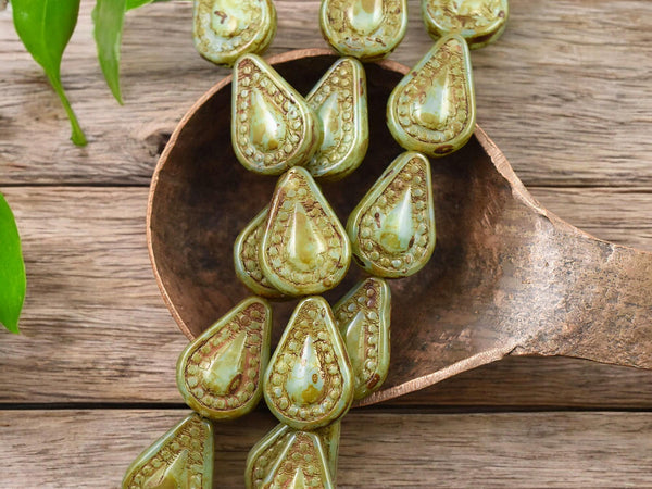 Czech Glass Beads - Teardrop Beads - Filigree Style Beads - Tear Drop Beads - 10pcs - 14x10mm - (3950)