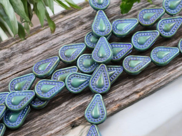 Czech Glass Beads - Teardrop Beads - Filigree Style Beads - Tear Drop Beads - 10pcs - 14x10mm - (5928)