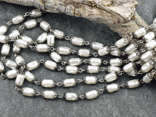 Pearl Chain - Rosary Chain - Beaded Chain - Czech Glass Pearls - Czech Glass Beads - Sold by the foot - (CH14)