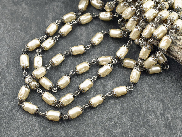 Pearl Chain - Rosary Chain - Beaded Chain - Czech Glass Pearls - Czech Glass Beads - Sold by the foot - (CH29)