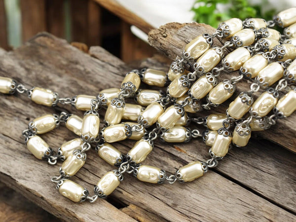 Pearl Chain - Rosary Chain - Beaded Chain - Czech Glass Pearls - Czech Glass Beads - Sold by the foot - (CH29)