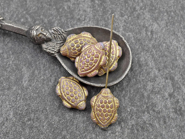 Czech Glass Beads - Turtle Beads - Picasso Beads - Tortoise Beads - 18x13mm - 4pcs - (2333)