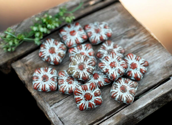 Picasso Beads - Flower Beads - Czech Glass Beads - Czech Glass Flowers - Square Flowers - 11mm Flower - 13pcs - (2153)