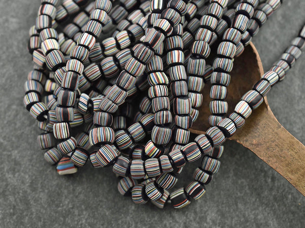 Indondesian Glass Beads - Seed Beads - Java Glass Beads - Striped Seed Beads - 4-7mm - 24" Strand - (B43)